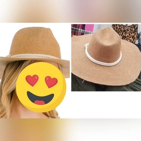 Nwt MARCUS ADLER NEW YORK Boho Wide Brim Panama Hat Rope Band Dark Tan - Picture 1 of 4